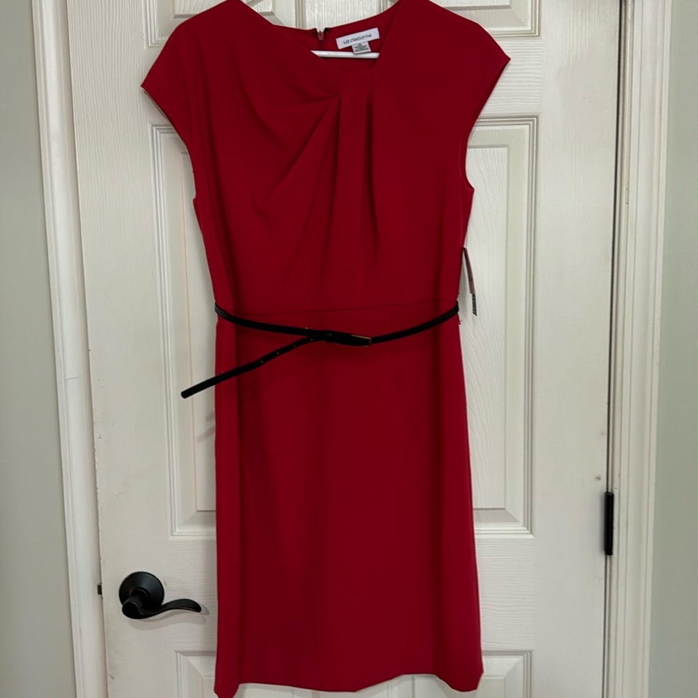 Liz Claiborne Red Belted Casual Holiday Knee Length Midi Dress